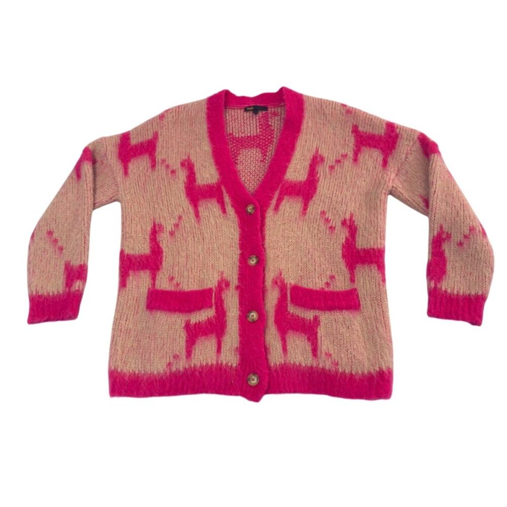 Maje Mylama Graphic-Pattern Knitted Cardigan Pink Womens Size 1 (Small) - Picture 6 of 11